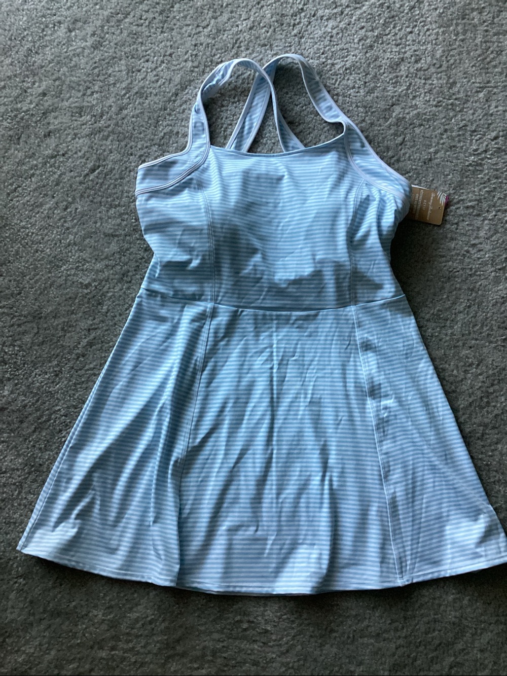 Tommy Bahama Light Blue & White Striped Athletic Dress - Size Large